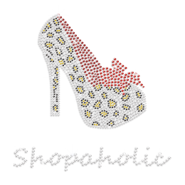 Custom Best Sparkling Rhinestone Shopaholic Spotted High Heels Iron on Transfer Motif for Shirts